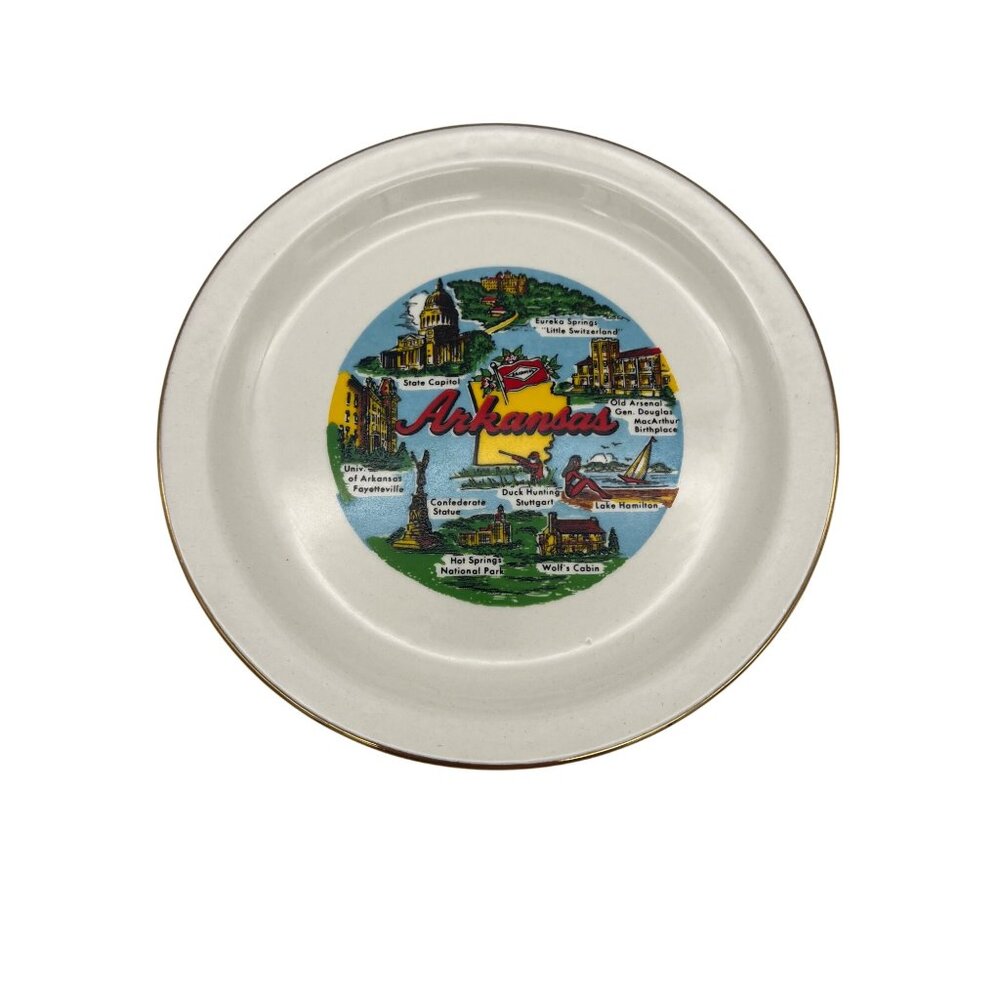 Vintage Arkansas Souvenir State Plate 7.5" Collectible Ceramic Scenic Landmarks